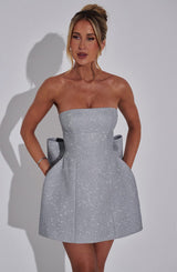 Fioreclo Alicia Mini Dress in Silver Sparkle