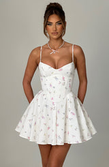 Fioreclo Analise Mini Dress in White Multi Floral Print