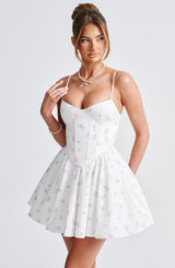 Fioreclo Analise Mini Dress in White Multi Floral Print