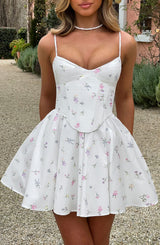 Fioreclo Analise Mini Dress in White Multi Floral Print