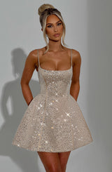 Fioreclo Angeline Mini Dress in Champagne