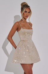 Fioreclo Angeline Mini Dress in Champagne