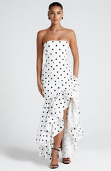 Fioreclo Angelique Maxi Dress in Black Polka Dot Print