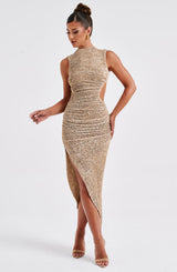 Fioreclo Aphaia Midi Dress in Beige