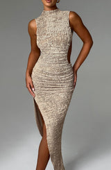 Fioreclo Aphaia Midi Dress in Beige