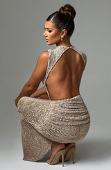 Fioreclo Aphaia Midi Dress in Beige