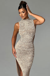 Fioreclo Aphaia Midi Dress in Beige