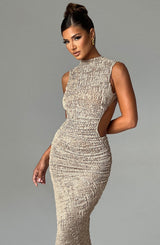 Fioreclo Aphaia Midi Dress in Beige