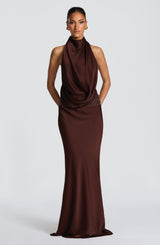 Fioreclo Armelle Maxi Dress in Plum Brown