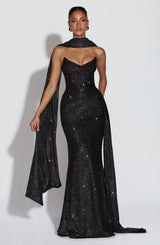 Fioreclo Ashira Maxi Dress in Black Sparkle