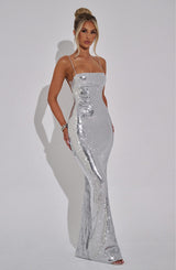 Fioreclo Atalia Maxi Dress in Silver