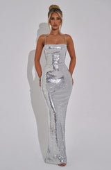 Fioreclo Atalia Maxi Dress in Silver