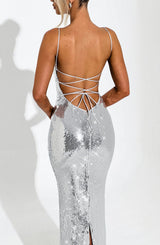 Fioreclo Atalia Maxi Dress in Silver