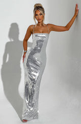 Fioreclo Atalia Maxi Dress in Silver