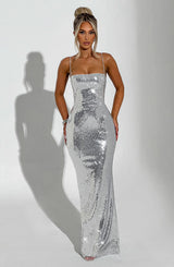 Fioreclo Atalia Maxi Dress in Silver
