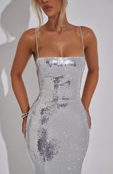 Fioreclo Atalia Maxi Dress in Silver