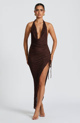Fioreclo Ayla Midi Dress in Plum Brown