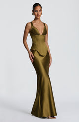 Fioreclo Aylin Maxi Skirt in Deep Olive
