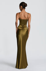 Fioreclo Aylin Maxi Skirt in Deep Olive