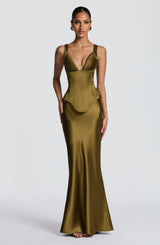 Fioreclo Aylin Maxi Skirt in Deep Olive