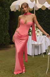 Fioreclo Bernadine Maxi Skirt in Coral Pink
