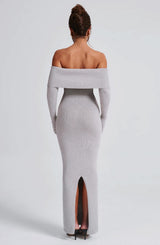 Fioreclo Beverly Knit Maxi Dress in Light Grey Marl