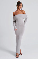 Fioreclo Beverly Knit Maxi Dress in Light Grey Marl
