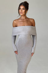 Fioreclo Beverly Knit Maxi Dress in Light Grey Marl