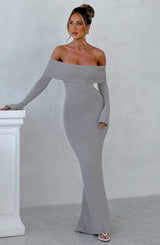Fioreclo Beverly Knit Maxi Dress in Light Grey Marl