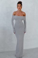 Fioreclo Beverly Knit Maxi Dress in Light Grey Marl