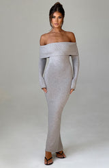 Fioreclo Beverly Knit Maxi Dress in Light Grey Marl