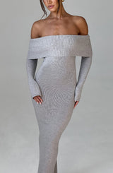 Fioreclo Beverly Knit Maxi Dress in Light Grey Marl