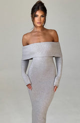 Fioreclo Beverly Knit Maxi Dress in Light Grey Marl
