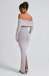 Fioreclo Beverly Knit Maxi Dress in Light Grey Marl