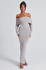 Fioreclo Beverly Knit Maxi Dress in Light Grey Marl
