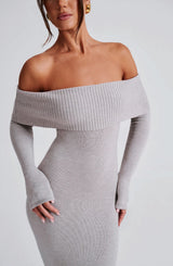 Fioreclo Beverly Knit Maxi Dress in Light Grey Marl