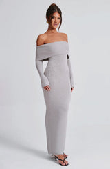 Fioreclo Beverly Knit Maxi Dress in Light Grey Marl