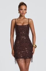 Fioreclo Blaine Mini Dress in Plum Brown