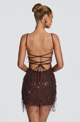 Fioreclo Blaine Mini Dress in Plum Brown