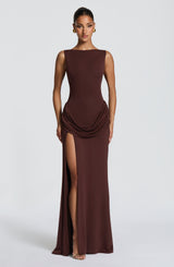 Fioreclo Bruna Maxi Dress in Plum Brown