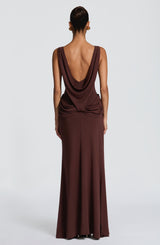 Fioreclo Bruna Maxi Dress in Plum Brown