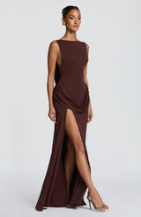 Fioreclo Bruna Maxi Dress in Plum Brown