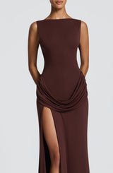Fioreclo Bruna Maxi Dress in Plum Brown