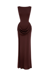 Fioreclo Bruna Maxi Dress in Plum Brown