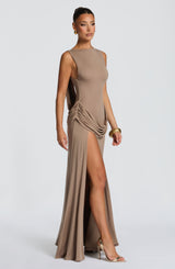 Fioreclo Bruna Maxi Dress in Stone