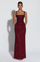 Fioreclo Calandra Maxi Dress in Burgundy Sparkle