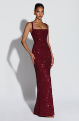 Fioreclo Calandra Maxi Dress in Burgundy Sparkle