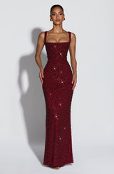 Fioreclo Calandra Maxi Dress in Burgundy Sparkle