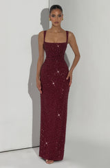 Fioreclo Calandra Maxi Dress in Burgundy Sparkle