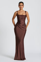 Fioreclo Calandra Maxi Dress in Plum Brown
